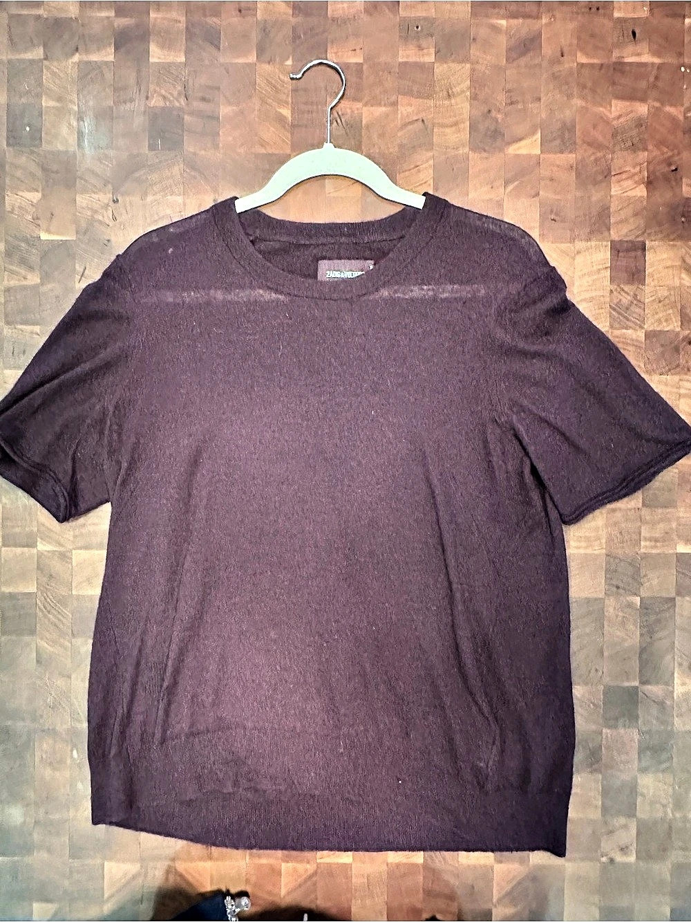 Zadig & Voltaire Ida CP Short Sleeve Cashmere Sweater Tee in Purple